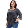 Agnes Orinda Women's Plus Size Hollow Out Gathered Patchwork Long Sleeve Pleated Tunics Casual Blouse - 2 of 4