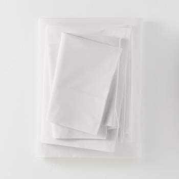 Queen Washed Supima Percale Solid Sheet Set White - Casaluna™