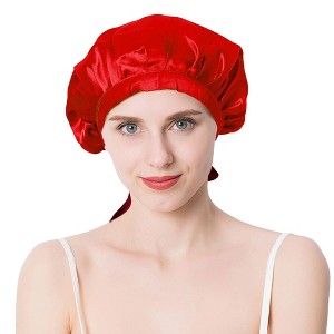 Anna-Kaci Women Satin Sleep Bonnet Adjustable Tie Back Hair Protection Cap for All Hair Types - 1 of 4