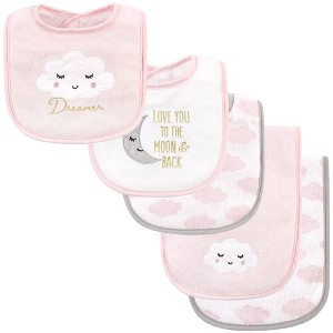 Hudson Baby Infant Girl Cotton Terry Bib and Burp Cloth Set 5pk, Dreamer, One Size - 1 of 4