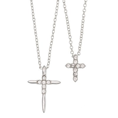 FAO Schwarz Silver Tone Cross Pendant Necklace Set