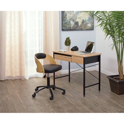 Graphite Black Steel Compact Workstation with Ashwood Drawers