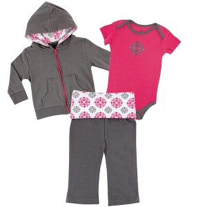 Yoga Sprout Baby and Toddler Girl Cotton Hoodie, Bodysuit or Tee Top, and Pant, Medallion Baby - 1 of 4