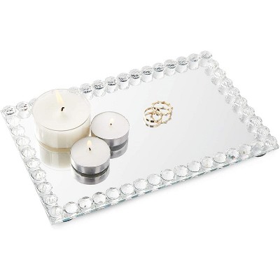 Okuna Outpost Mirrored Crystal Bead Serving Tray (9.4 x 5.75 x 1 Inches)