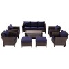 Sonkuki 8-Piece Patio Conversation Set with Ottoman and Side Table, Navy Blue Cushion - 2 of 4