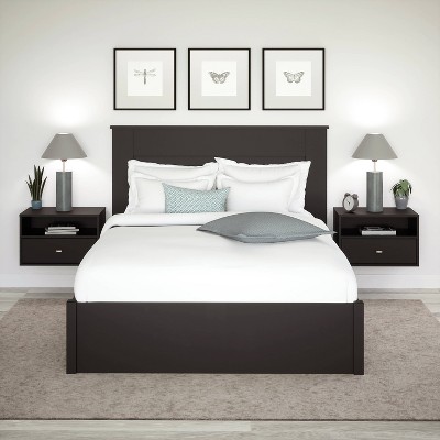 Set of 2 Black Floating Nightstands with Brass Handles