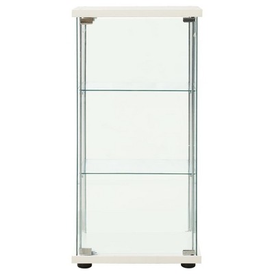 vidaXL White Storage Cabinet with Tempered Glass - Modern Book Organizer with Three Layers for Multimedia Appliances, DVDs, and Books