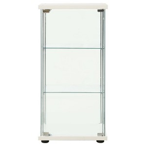 vidaXL White Storage Cabinet with Tempered Glass - Modern Book Organizer with Three Layers for Multimedia Appliances, DVDs, and Books - 1 of 4