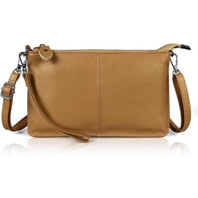 BEAFUP Women's Genuine Leather Wristlet Clutch Wallet - Compact Crossbody Bag with RFID Blocking and Multiple Card Slots