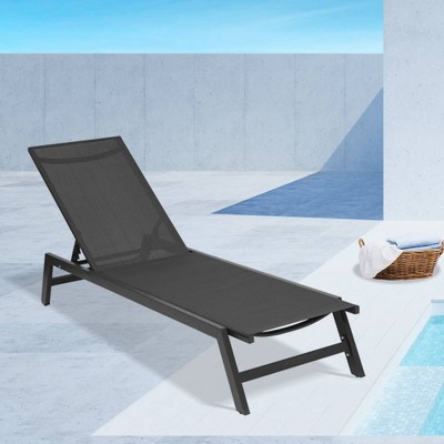Outdoor Adjustable Aluminum Chaise Lounge Chair - Black - BANSA ROSE