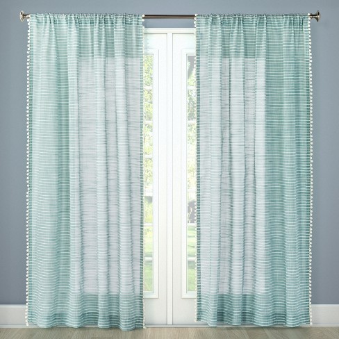 84 X54 Pom Striped Window Sheer Aqua Threshold Target