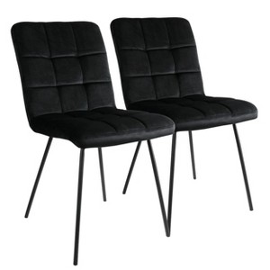 Elama 2 Piece Velvet Tufted Chairs in Black with Black Metal Legs - 1 of 4