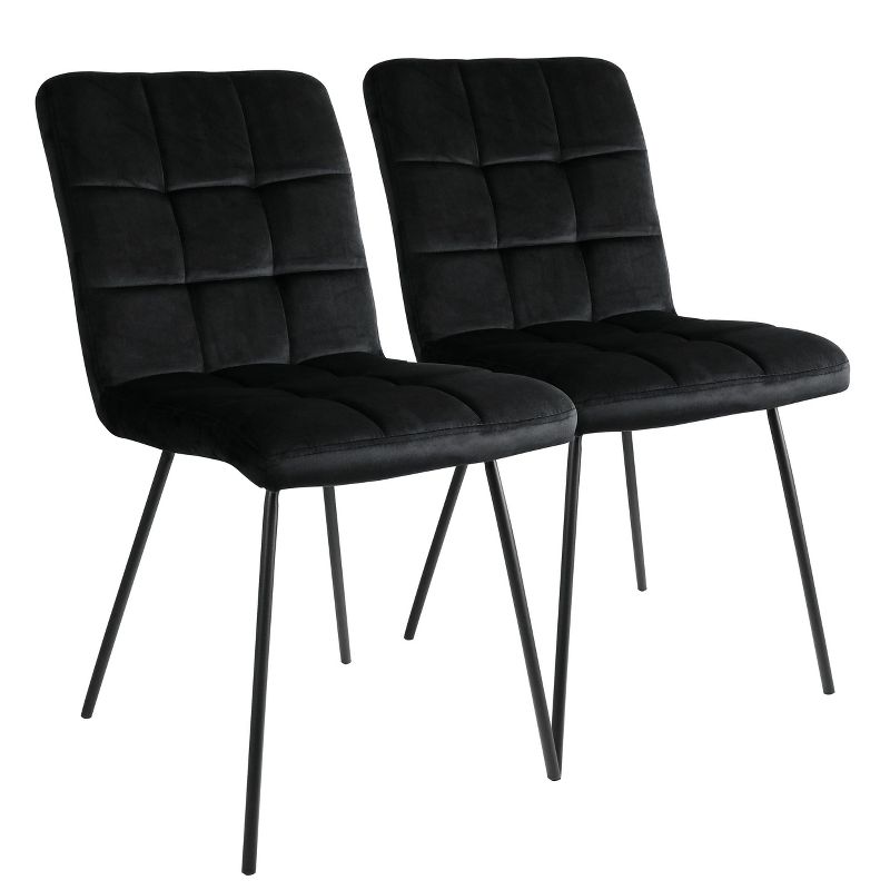 Elama 2 Piece Velvet Tufted Chairs in Black with Black Metal Legs, 1 of 10