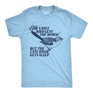 Mens The Early Bird Gets The Worm But The Late Riser Gets Sleep T Shirt Funny Saying Joke Tee For Guys - Crazy Dog Men's T Shirt - 1 of 4