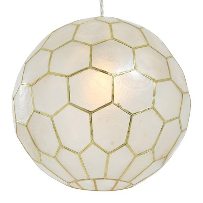 Gold and White Capiz Honeycomb Globe Pendant Light