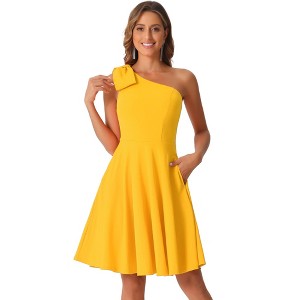 INSPIRE CHIC Women's Christmas Party Elegant Flared Bow One Shoulder Evening Cocktail Dresses - 1 of 4