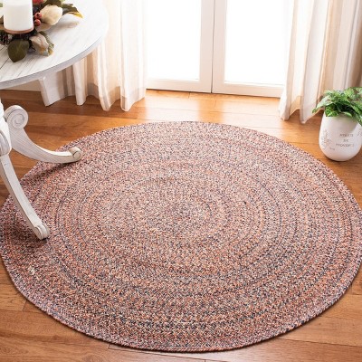 Handmade Ivory Cotton 6' Round Braided Reversible Area Rug