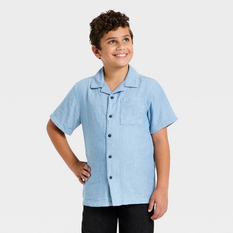 Детские Cat & Jack Boys' Short Sleeve Woven Button-Down Shirt - Cat & Jack™ Blue S