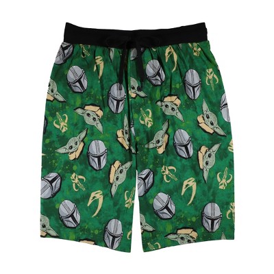 Mens Star Wars The Mandalorian Grogu and Mando Tie-Dye Jam Shorts