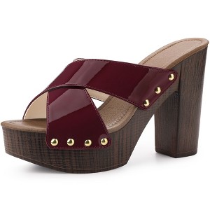 Perphy Women's Patent Platform Crisscross Strap Chunky Heels Sandals - 1 of 4