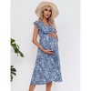 Women's Lace V Neck Ruffle Sleeve Maternity Wrap Dress Summer Casual High Waisted Floral Flowy Maxi Dress for Baby Shower Photoshoot Dark Blue S - 4 of 4