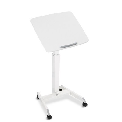 White Adjustable Mobile Podium with Pneumatic Height and Tilt
