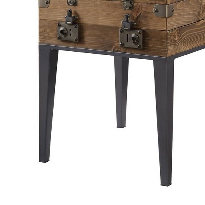 44" Rustic Oak and Matte Gray Square Storage Accent Table