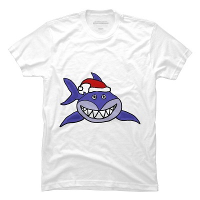 Men's Design By Humans Funny Christmas Shark in Santa Hat By SmileToday T-Shirt