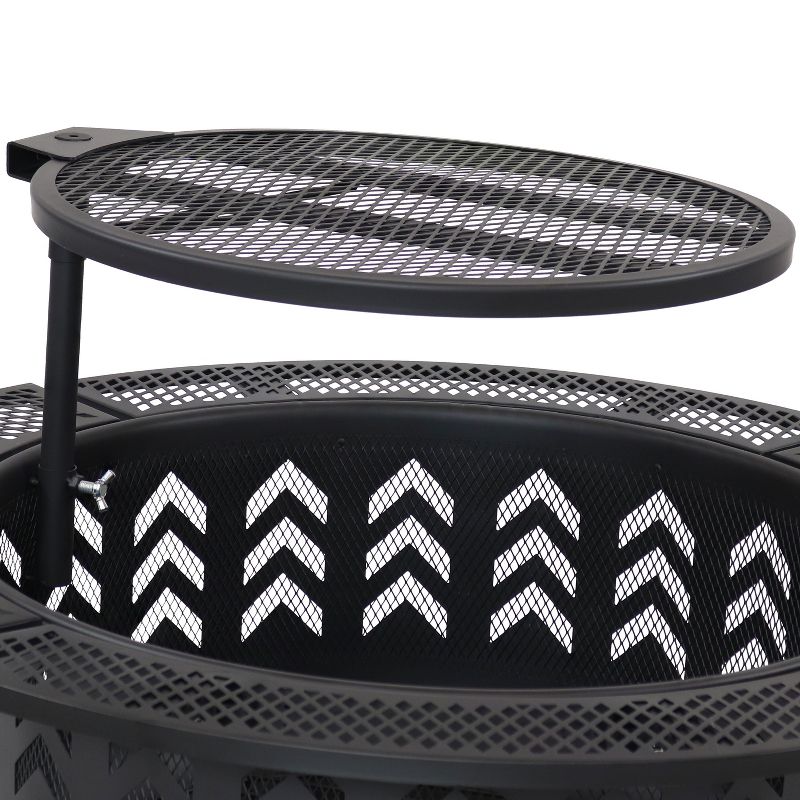 Sunnydaze Arrow Motif Heavy-Duty Steel Fire Pit with Cooking Grate, and PVC Cover - 32-Inch Round - Black, 4 of 9