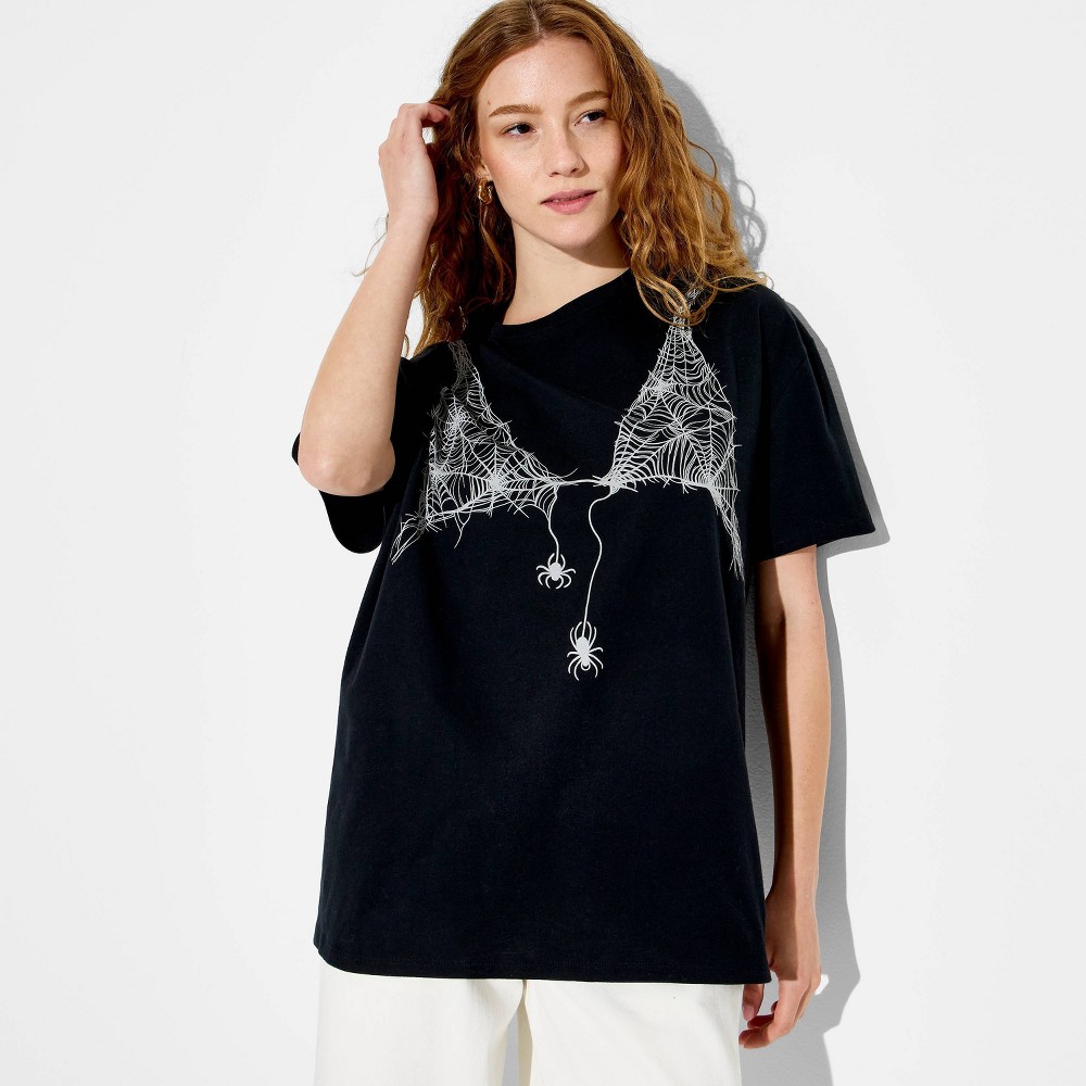 Women's Spider Web Bikini Short Sleeve Graphic T-Shirt - Black L