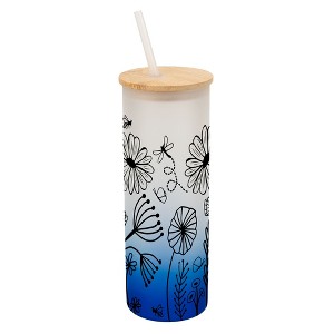 Elanze Designs Dragonfly Butterfly Bee Flower Garden Wrap-Around Design 25 Ounce Frosted Gradient Glass On-The-Go Coffee Travel Skinny Tumbler Mug - 1 of 1