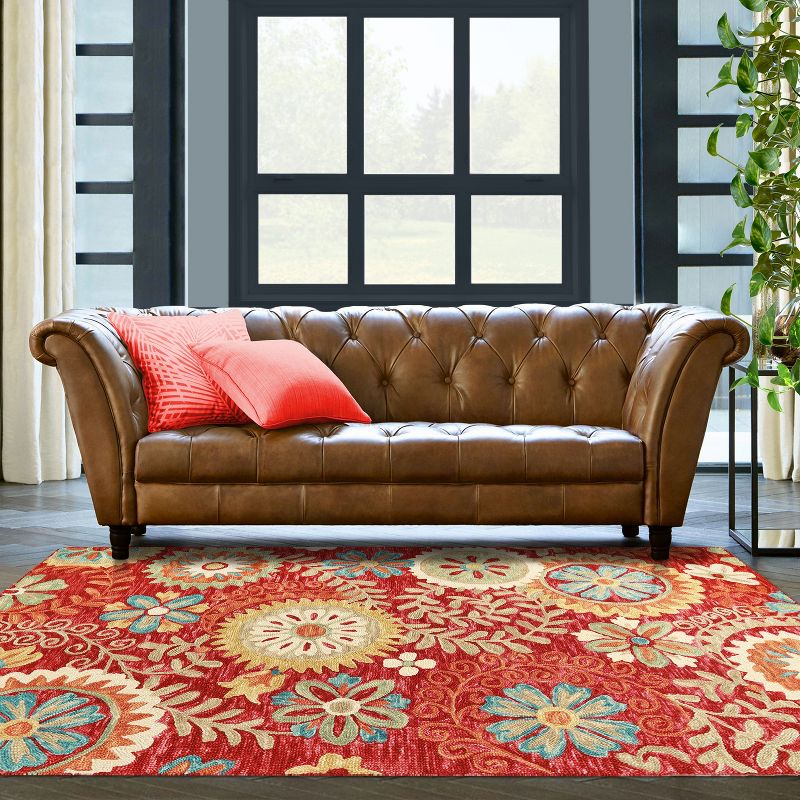 Floral Medallion Eclectic Colorful Modern Country Cottage Farmhouse Rustic Transitional Hand-Tufted Wool Indoor Area Rug or Runner by Blue Nile Mills, 3 of 9