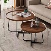 Round Coffee Table, Set of 2, Wooden Living Room Table with Metal Frame, Side Tables for Living Room Table - 2 of 4