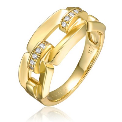Sophisticated 14k Yellow Gold Plated Chain Link Ring with Cubic Zirconia Pave Detailing for a Chic and Modern Touch of Elegance