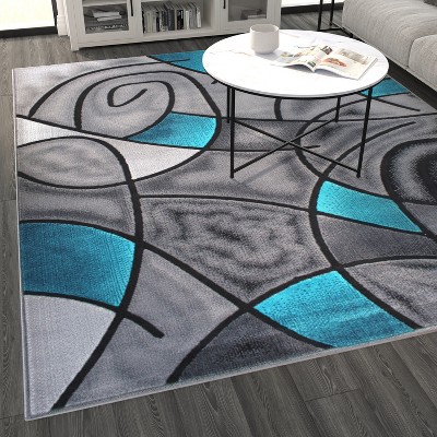 Masada Blue and Grey Abstract Modern Area Rug, 8x10