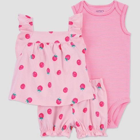 Carter's Just One You® Baby Girls' Striped Raspberries Top & Bottom Set -  Pink : Target