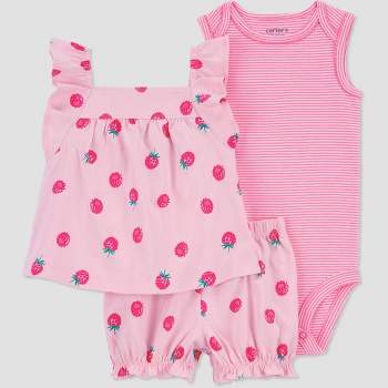 Carter's Just One You® Baby Girls' Striped Raspberries Top & Bottom Set - Pink