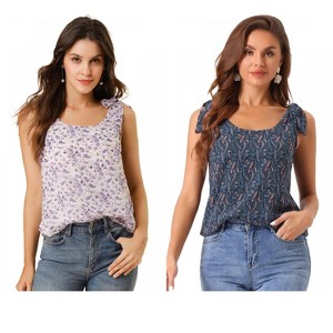 INSPIRE CHIC Women's Sleeveless Casual Bow Tie Decor Strap Chiffon Floral Tank Tops 2 Packs - 1 of 4
