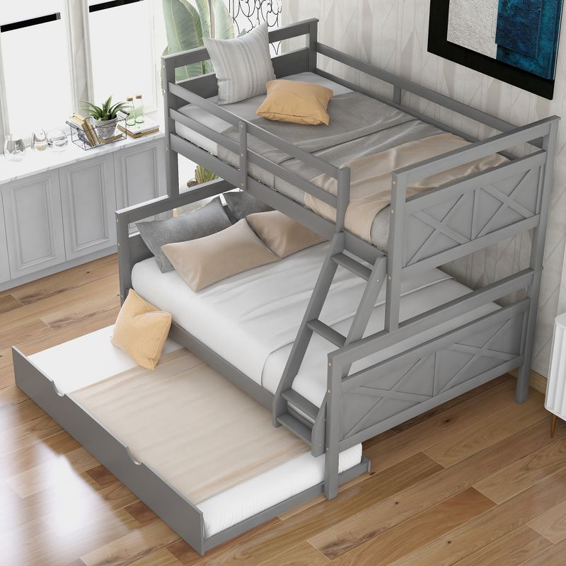 Twin over Full Bunk Bed with Twin Size Trundle Bed, Ladder and Guardrail-ModernLuxe, 4 of 13