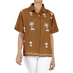 LA LEELA Women's Casual Solid Short Sleeve Blouse Shirt TShirts Button Up Dress Tops Tee Shirts Hawaiian Blouses for Women - 1 of 4