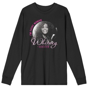 Whitney Houston Black and White Graphic Women's Black Long Sleeve Shirt - 1 of 3