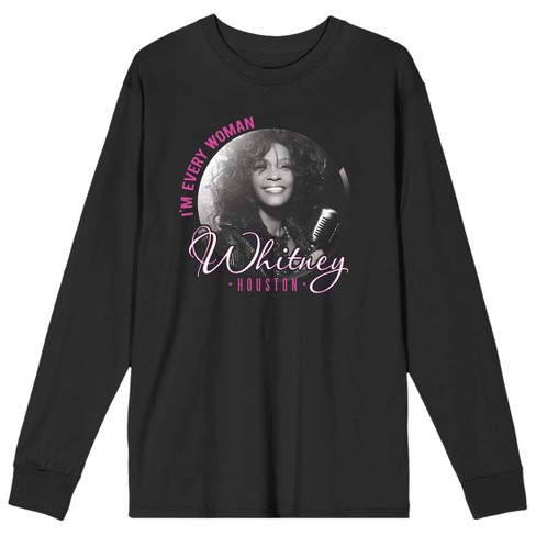 Whitney Houston Black and White Graphic Women's Black Long Sleeve Shirt - image 1 of 3