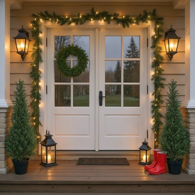 Artificial Cedar Trees,2 Pack Uv Resistant Faux Outdoor Plants,Front Door Cypress Tree Decor Outdoor Entrance,Evergreen Arborvitae Indoor Plant