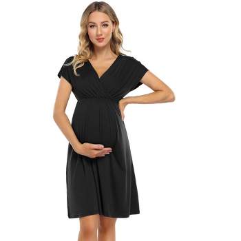Whizmax Maternity Dress Women's Nursing V-Neck A-Line Knee Length Wrap Dress Swing Dresses for Baby Shower