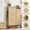 Rattan Shoe Storage Cabinet with 3 Flip Drawers, Shoe Cabinet Freestanding Shoe Organizer Cabinet with Adjustable Shelves, Shoe Cabinet Storage - 2 of 4