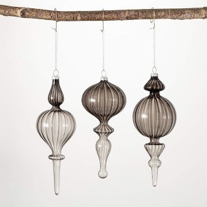 8"H  8.5"H and 9"H Sullivans Smokey Glass Finial Ornaments - Set of 3  Black Christmas Ornaments - 1 of 2