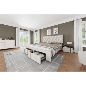 Bed frame, modern upholstered bed frame with tufted headboard and storage drawers - heavy-duty wooden slats, no box spring required, easy assembly - 1 of 4