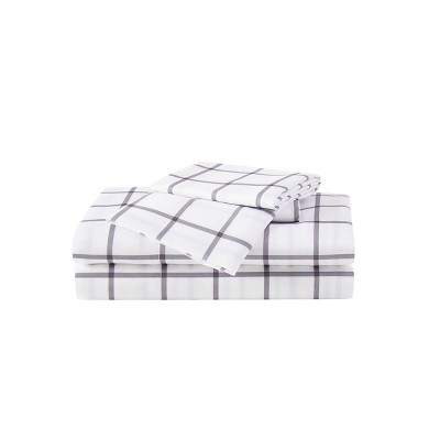 Queen Printed Pattern Sheet Set Charcoal Tattersall - Truly Soft