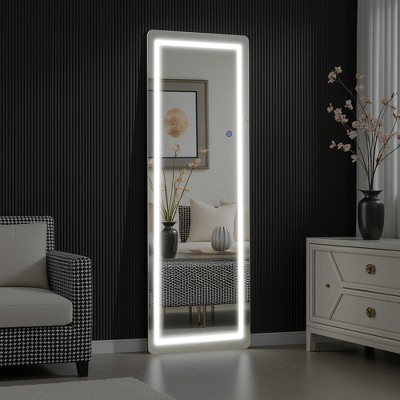 LED Aluminum Frameless Silver Full-Body Mirror with Round Corners