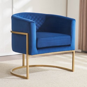 Hrinhom 28.3"W Upholstered velvet chair Gold Metal bracket with curved backrest - 1 of 4